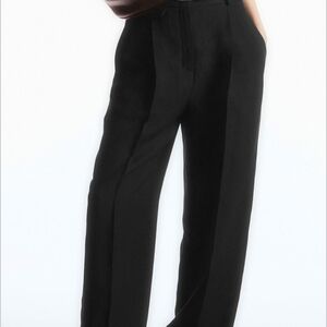 COS Tailored Straight Leg Linen Blend High Waisted Trousers Black Pants NWT
